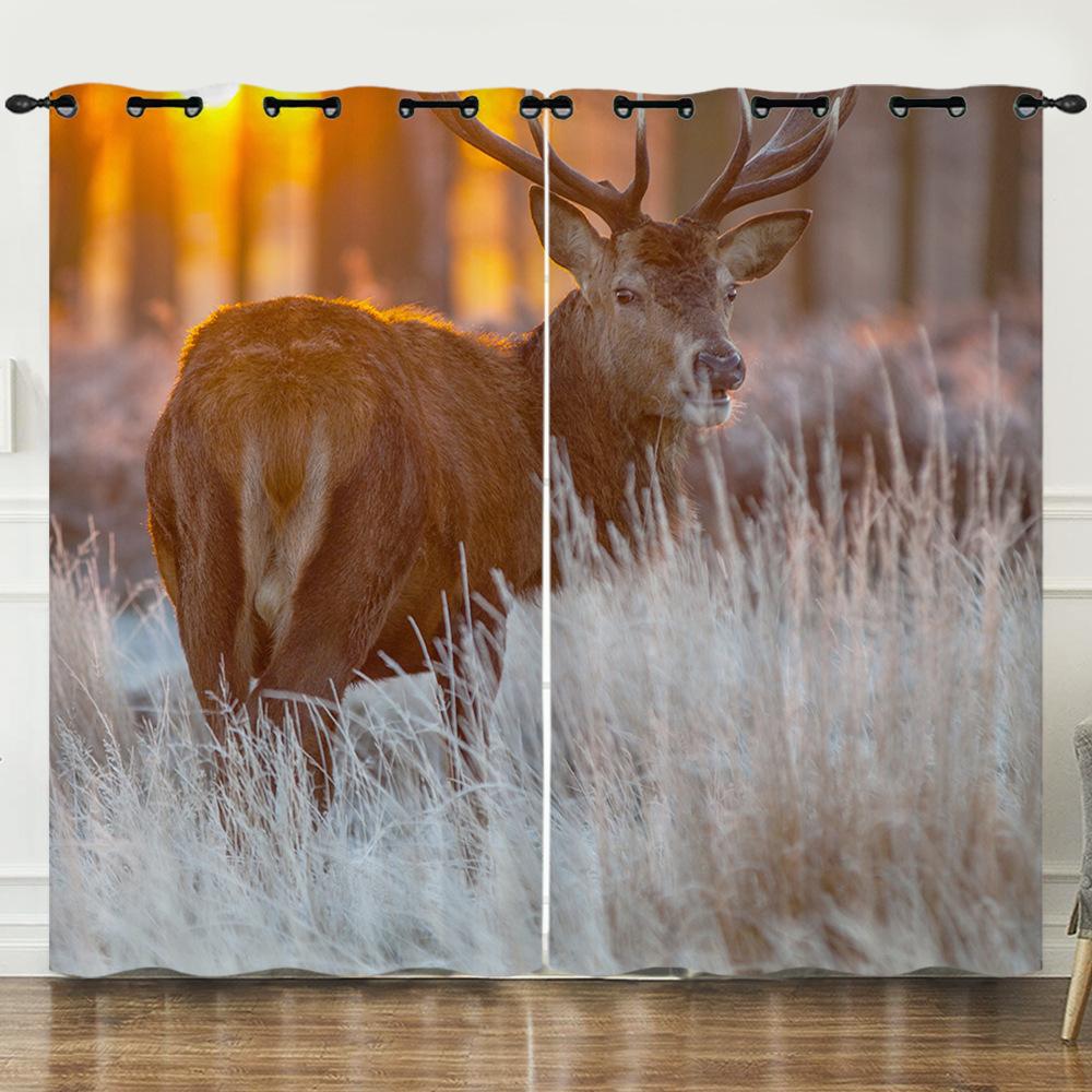 Штора Мультяшний Тварина Олень Пейзаж Любов 3D Цифровий Друк Затемнююча Штора З Люверсами
