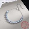 Created Round Blue Opal Stone Bracelets 925 Silver Chain Bracelets for Women Cubic Zirconia Fine Jewelry