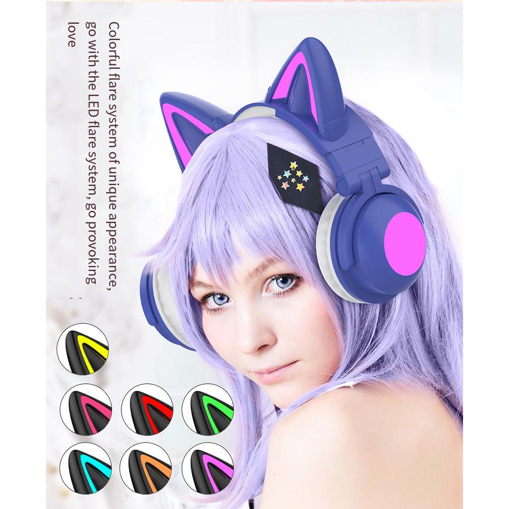 Adorable Cat Ear Wireless Earphone with Microphone Gaming Headphone Noise Cancelling Home Computer Laptop Accessory