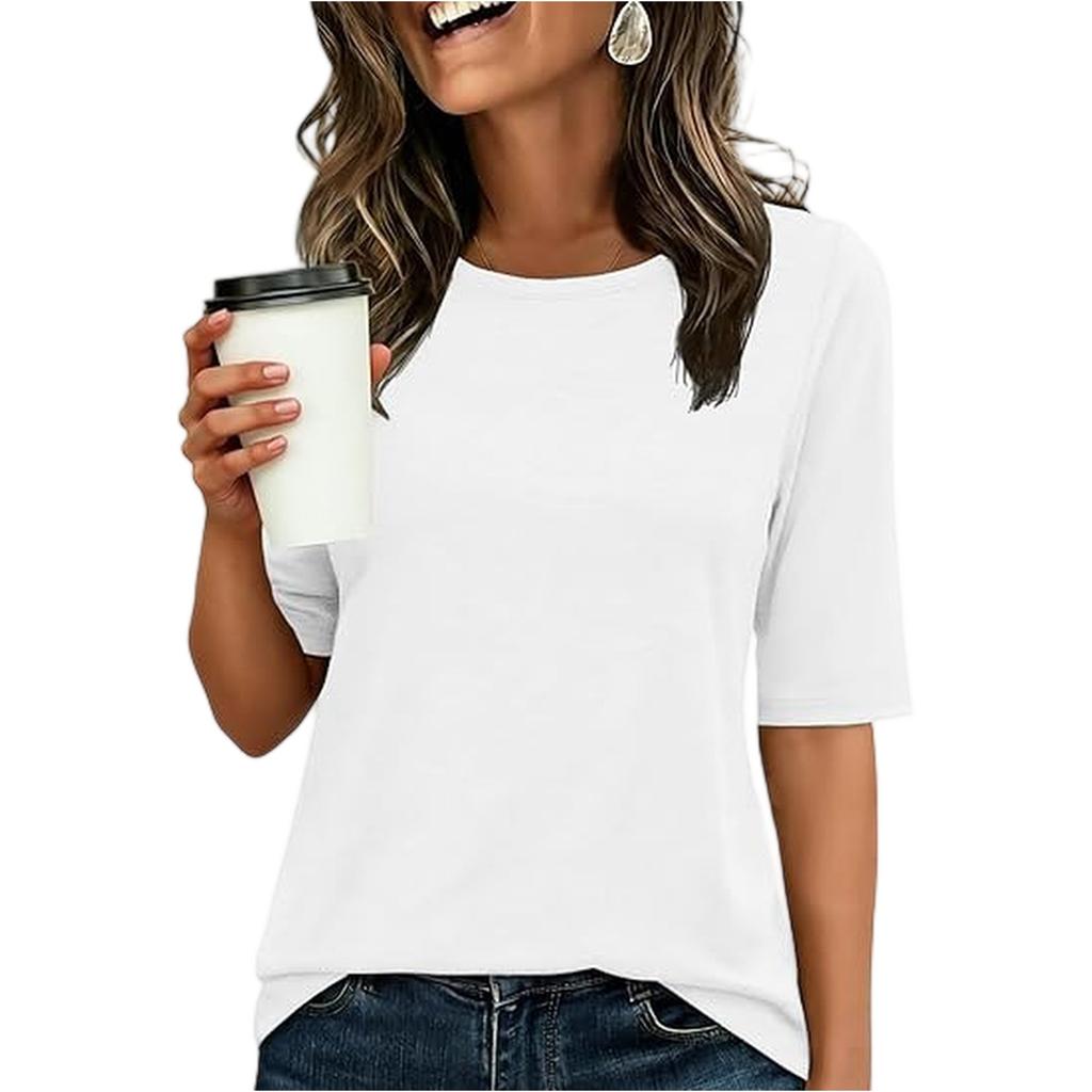 Women's Fashionable Casual Round Neck Solid Color Pullover Top