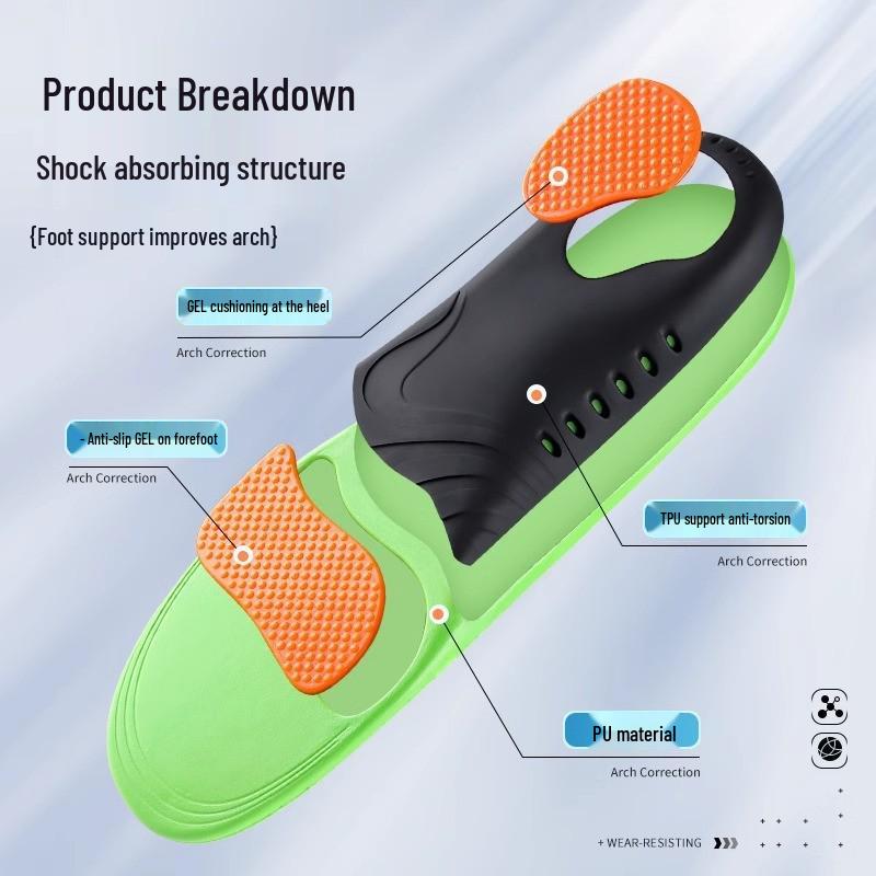 Shock Absorbing Breathable Insoles with Arch Support & Odor Control for Men, Women, and Children