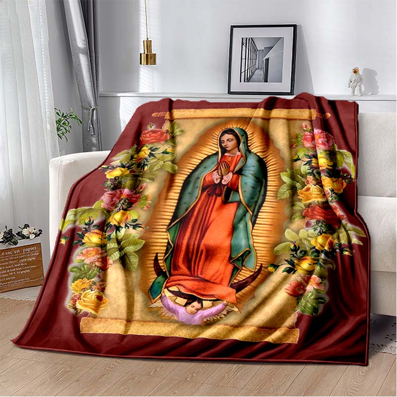 1 PC 3D printed flannel blanket (Our Lady of Guadalupe pattern) home blanket birthday gift. Customizable.