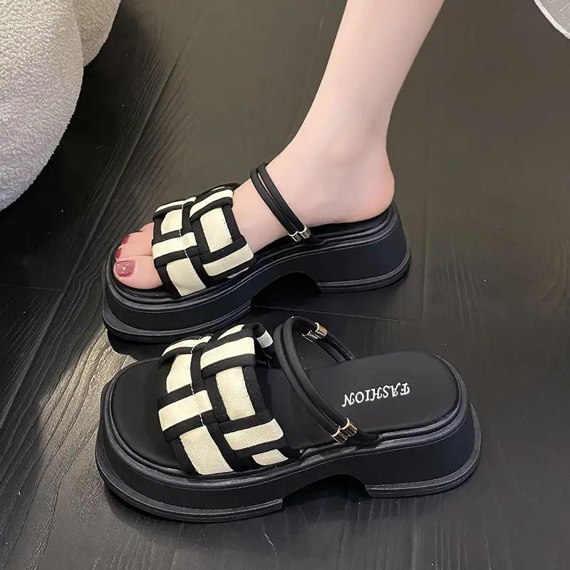 

Fashion Woman Slippers Height on Word Slides Open Toe Indoor Sandals Outside Platform Beach Shoes for Women Trend New Fashion Shoe Y I W 40