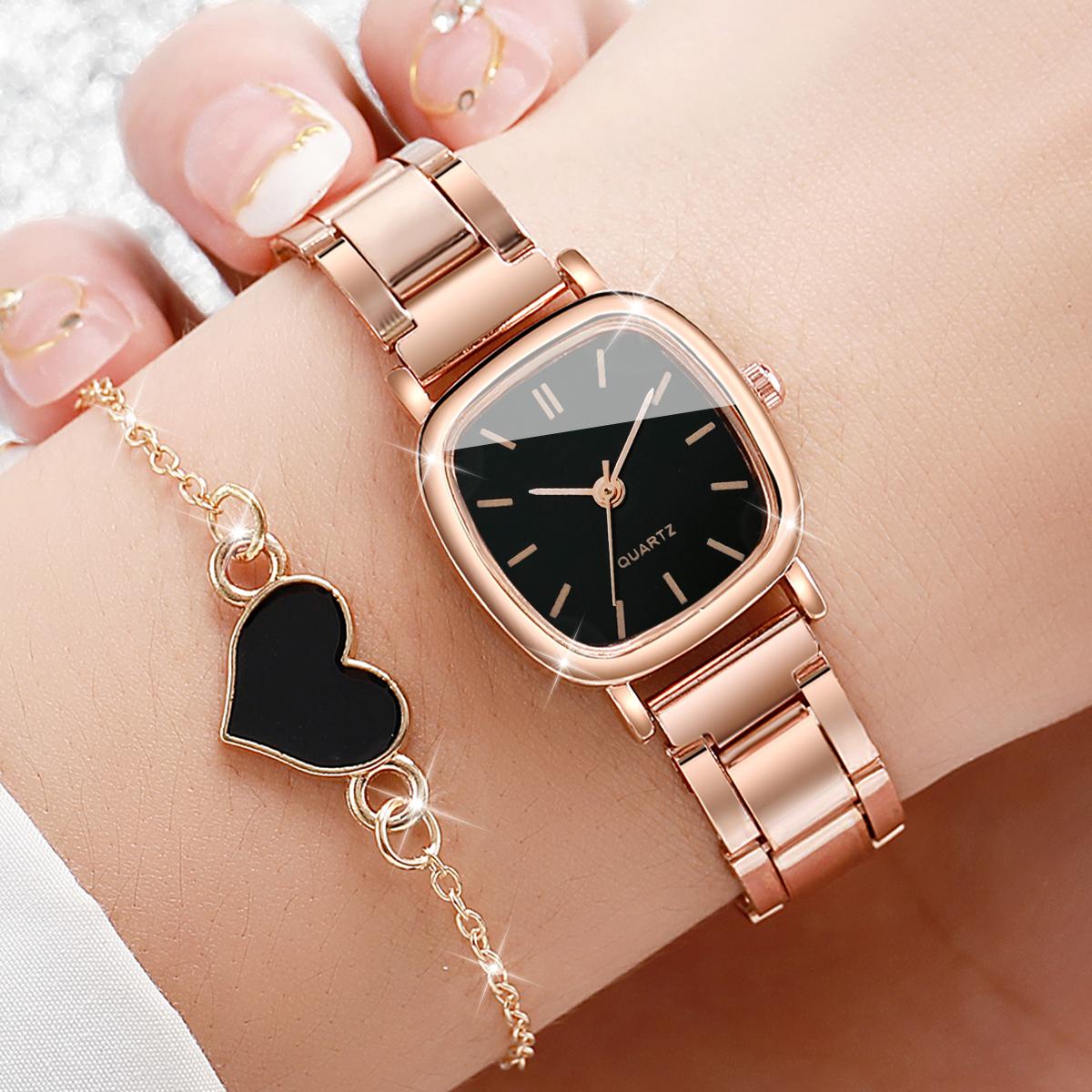 

2PCS/Set Women Fashion Stainless Steel Quartz Watch & Love Heart Bracelet