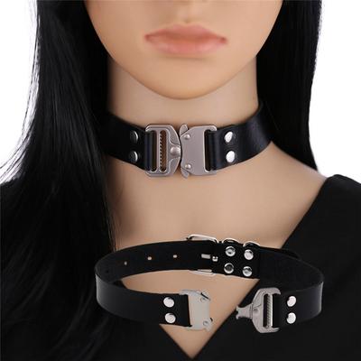 Fashion Harajuku Choker Splice Buckle Necklace PU Leather Cosplay Anime Necklaces Collar Gothic Jewelry Gift