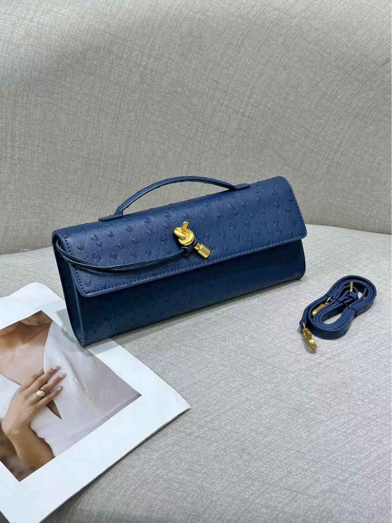 

2025 Вечерняя сумка-багет ручной работы с узором из страуса, на плечо и кроссбоди Regular (no logo) темно-синий