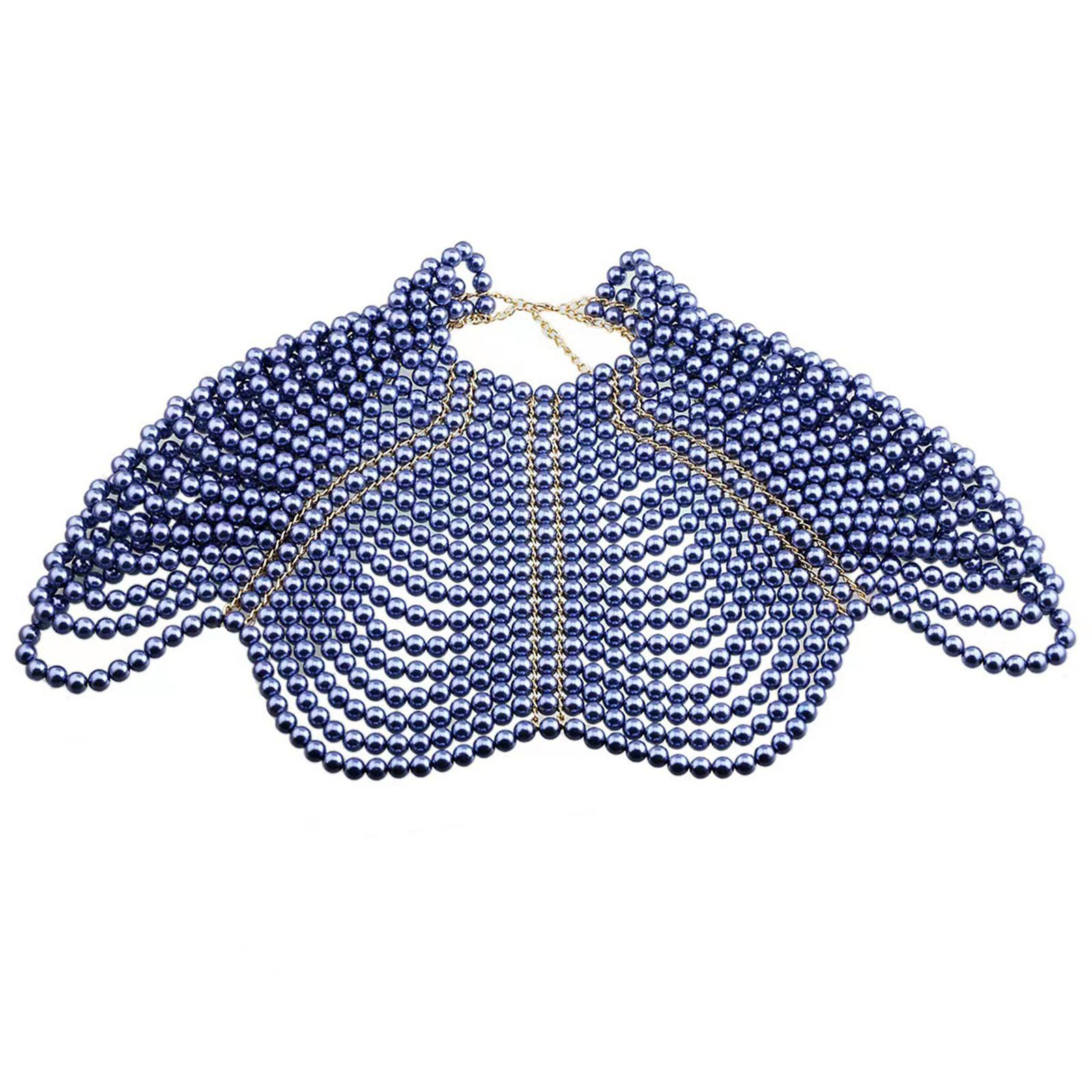 

Unique Imitation Pearls Shawl Chain Fashionable Body Jewelry for Various Occasion Comfortable Bridal Shoulder Chain синий