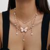 Women Necklace Multi Layer Chain Imitation Pearls Decor Butterflies Charm Choker Necklace Adjustable Length Neck Jewelry