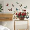 Creative Hand Painted Roses Basket and Butterfly Wall Sticker for Bedroom Living Room Background Self-Adhesive Removable Home Decor