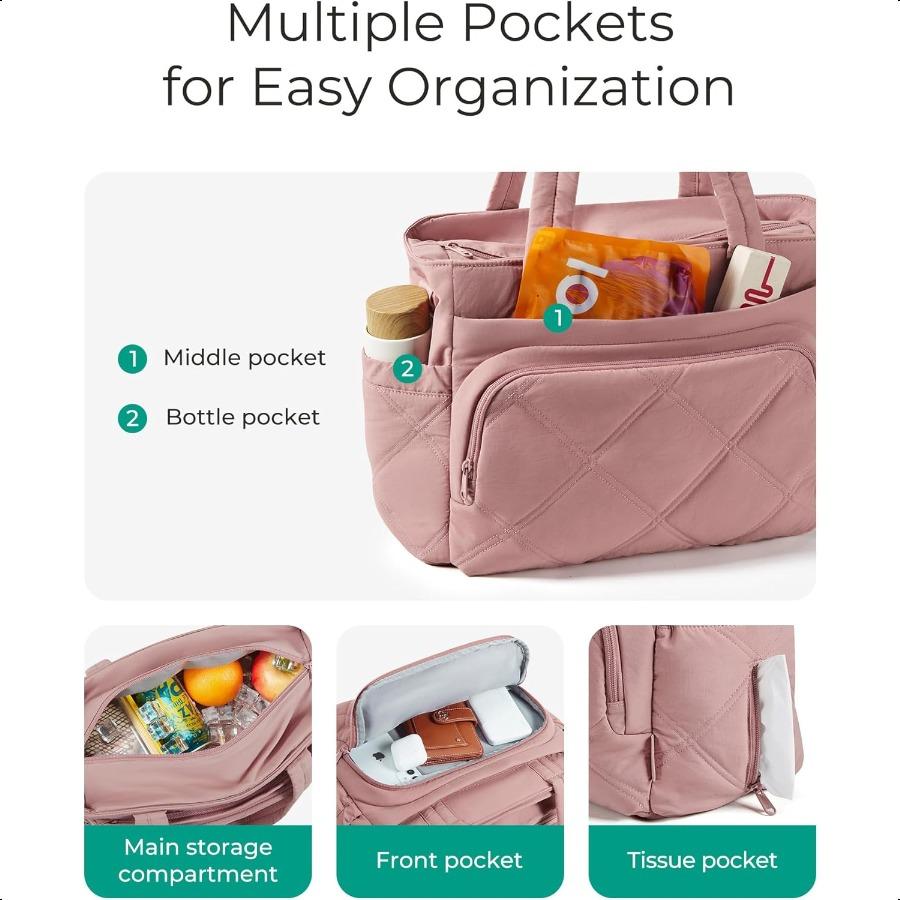 Lunch Bag Women Large Lunch Box Insulated Tote Bag with MultiPockets Quilted Puffy Tote for Work Outdoors