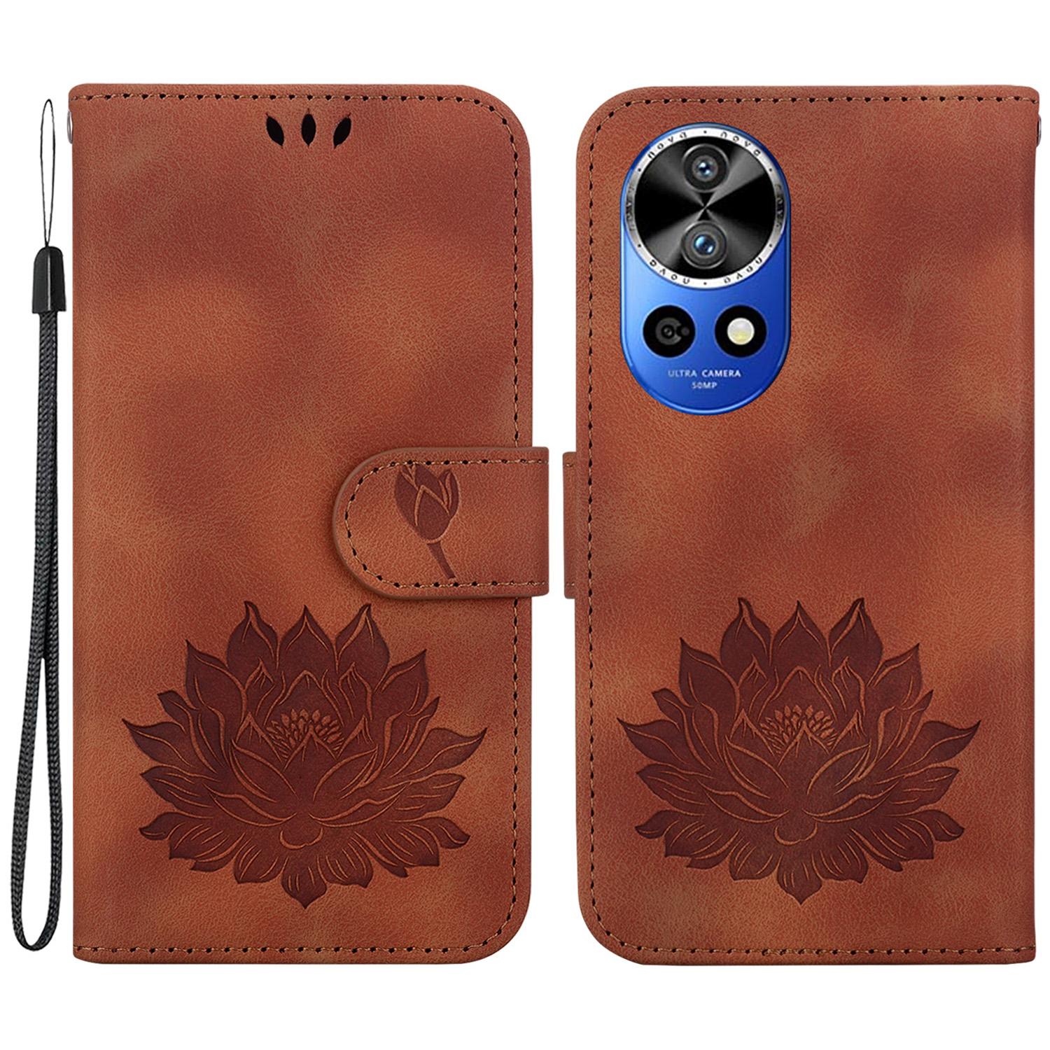 

For Huawei nova 12 Pro 5G/12 Ultra 5G Case Lotus Imprint Leather Stand Wallet Phone Cover Brown