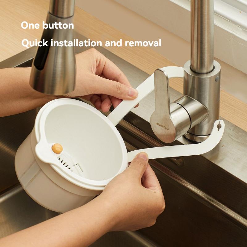 Kitchen Sink Drain Basket Press Automatic Dumping Basket Faucet Hanging Holder Kitchen Waste Collector Adjustable Sponge Rack