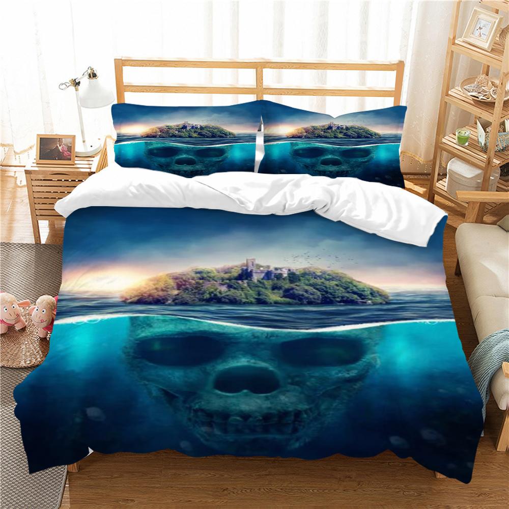 Bettwäsche-Set im Totenkopf-Stil, 3D-Schädel-Druck, Bettbezug, luxuriöses Heim-Bettwäsche-Set, Polyester-Bettwäsche, Anzug für Teenager, Einzelbett-Bettbezug-Set