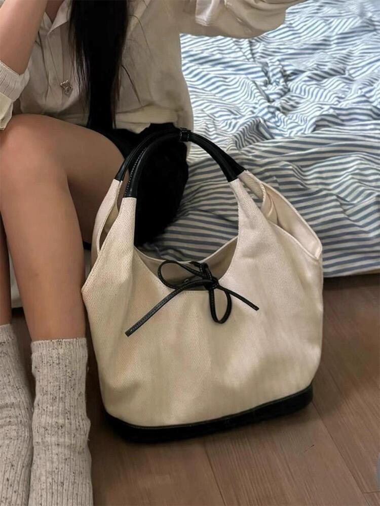 Splicing Canvas Bag Women's New Casual Commuter Fashion Handbag Versatile Shoulder Armpit Bag