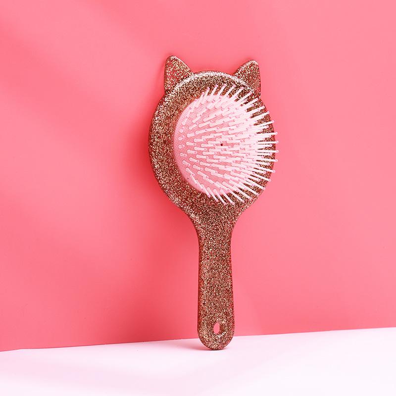 Women's Black Cat Ear Cushion Massage Comb – Portable, Smooths Hair