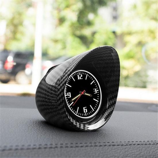 Car Quartz Clock Interior Carbon Fiber Dashboard Watch With Self-adhesive Base