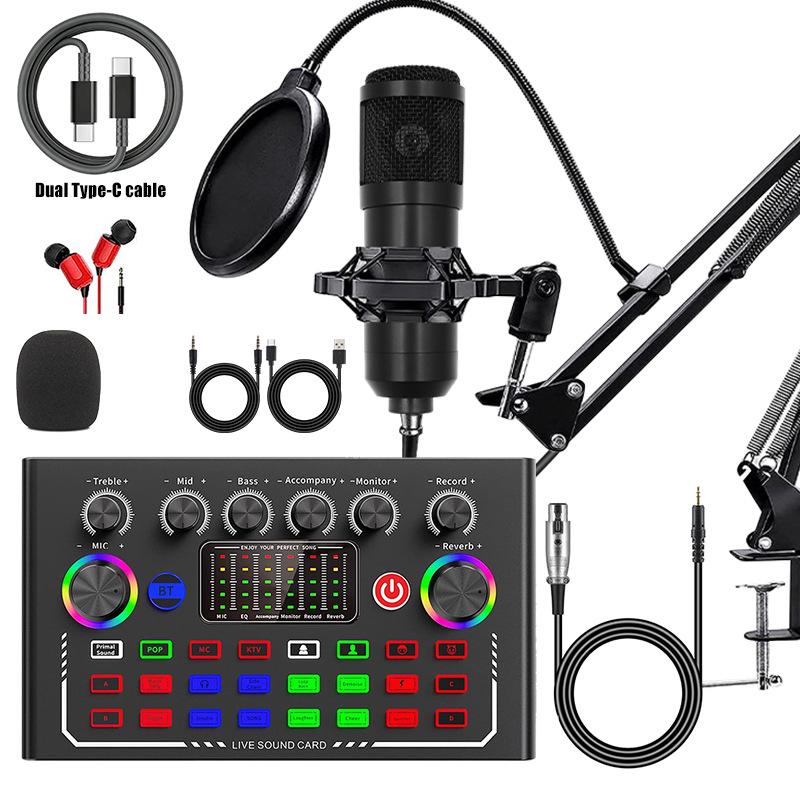 Mobile Phone Sound Card Type-C Converter & Microphone Set for English Podcasting & Live Broadcasts - F998