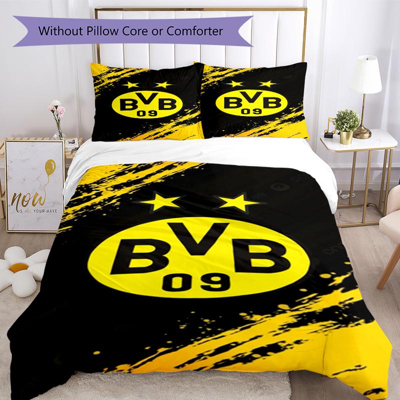 3pcs Borussia Dortmund Bedding Set Duvet Cover Closure Includes 1 Duvet Cover & 2 Pillowcases, Soft and Comfortable for All Seasons.