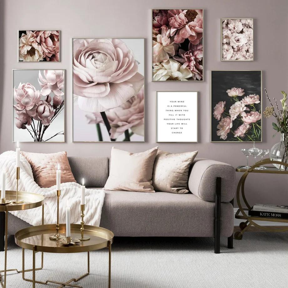 Natural Wall Art Canvas Painting Pink Rose Flowers Plant Landscape Posters And Prints Wall Pictures For Living Room Home Decor