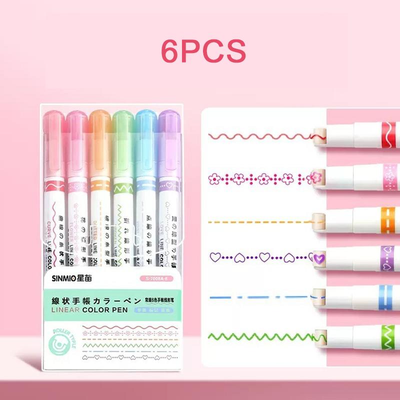 3/6PCS Contour Pen Flower Shape Curve Highlighter Marker Creative Outline Suitable for Notebook Diary Decoration Art Rewards ZYF