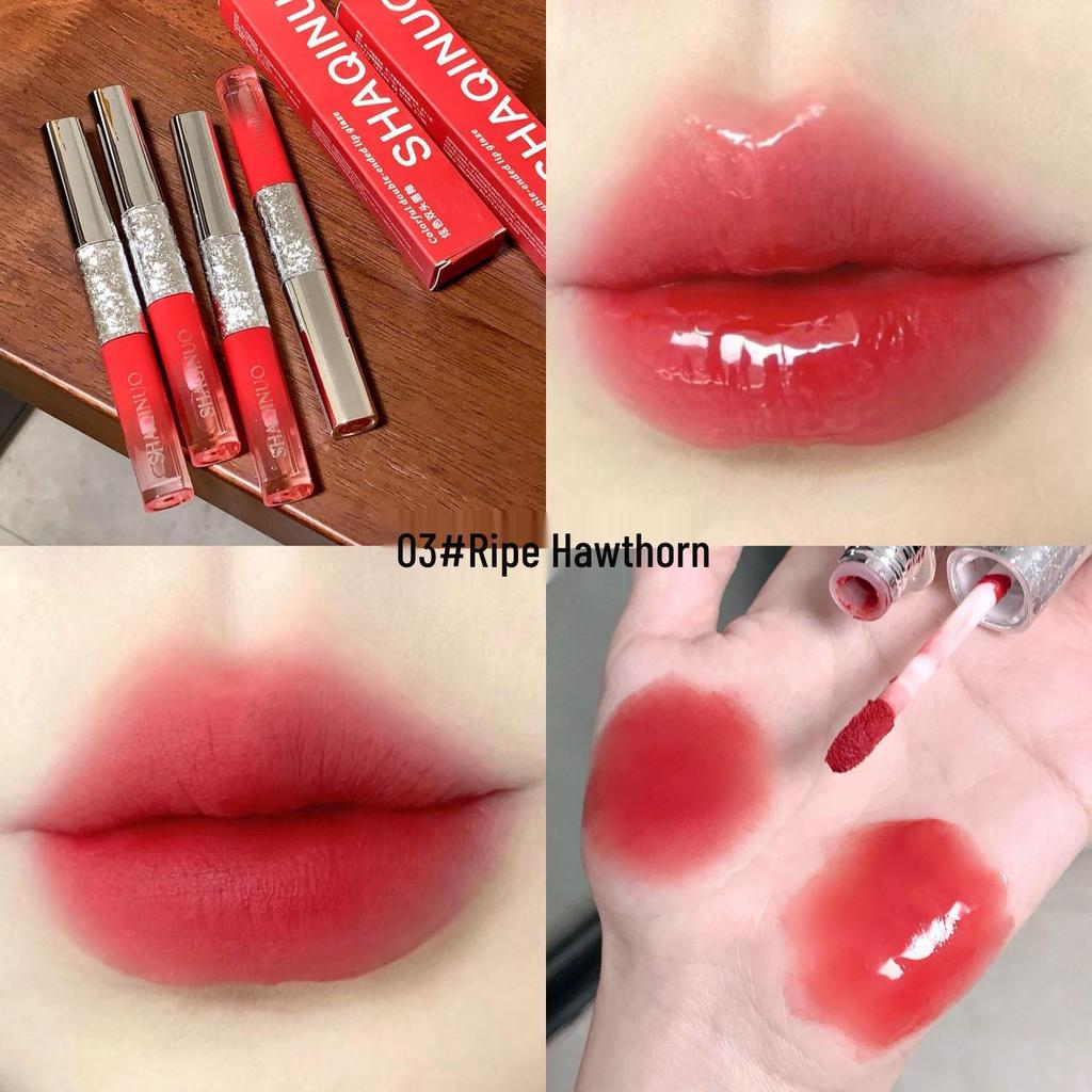SHAQINUO Shimmering Double-Ended Lip Gloss: Matte Velvet, Mirror Finish, Long-Lasting, Non-Fade, Perfect for Students.
