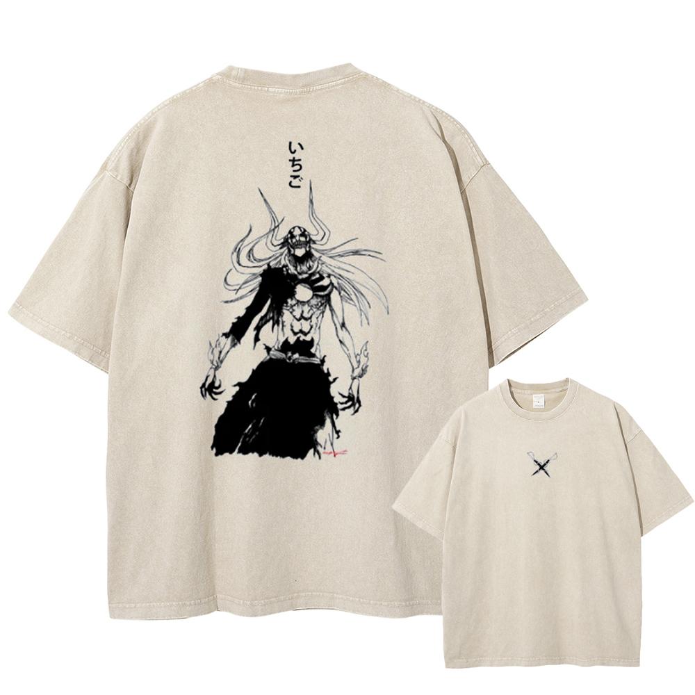 

Футболка Манга BLEACH для Мужчин Женщин Футболка Винтажная Хлопковая Футболка Летняя Одежда с Коротким Рукавом Повседневная Футболка Оверсайз Топ XXL абрикосовый