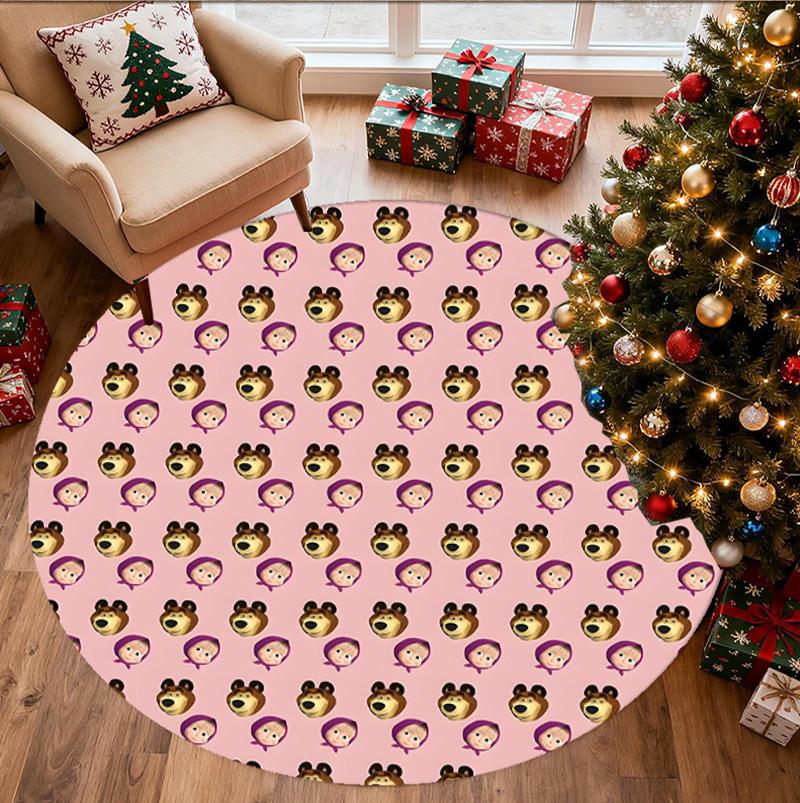 Masha and The Bear Pattern Round Rug, Indoor/Outdoor Mat, for Picnic, Gameroom, Bedroom, Office, Living Room, Home Decor Carpet, Birthday Gift