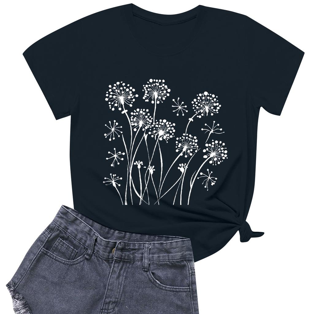 Women's Fashion Casual Printed Short Sleeve Round Neck Pullover Tops