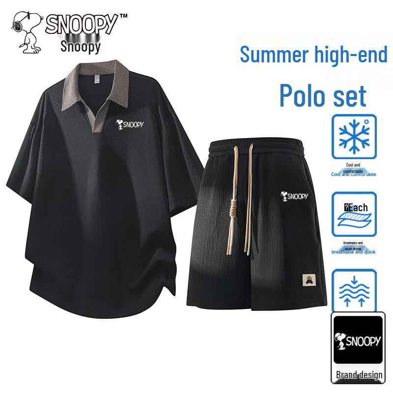 Snoopy Men s Quick-Dry Polo Shirt & Shorts Set L