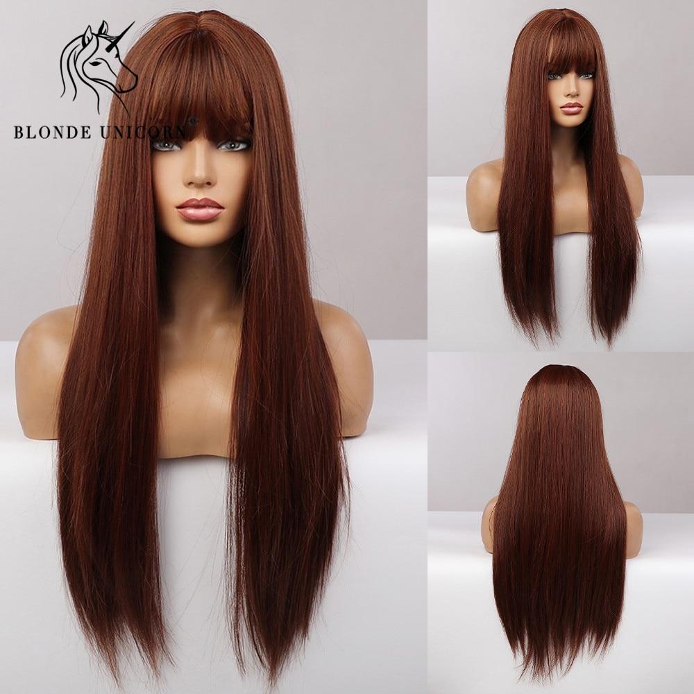 BLONDE UNICORN Synthetic Long Straight Brown Blonde Wig with Highlight Cosplay Halloween Wigs for Women Heat Resistant Fiber