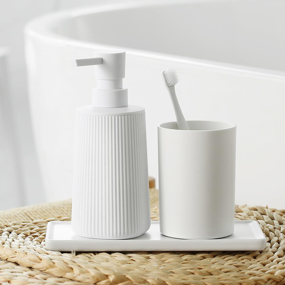 Glass Small Soap Dispenser for Bathroom and Kitchen, Modern Farmhouse Striped Style Hand Soap Dish Soap Dispenser with Pump