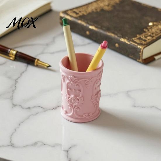 Luxury Desktop Storage Container 3D Printed Relief Pen Holder, European Retro Stationery Organizer for Makeup Brush Holder Pencils And Brushes,