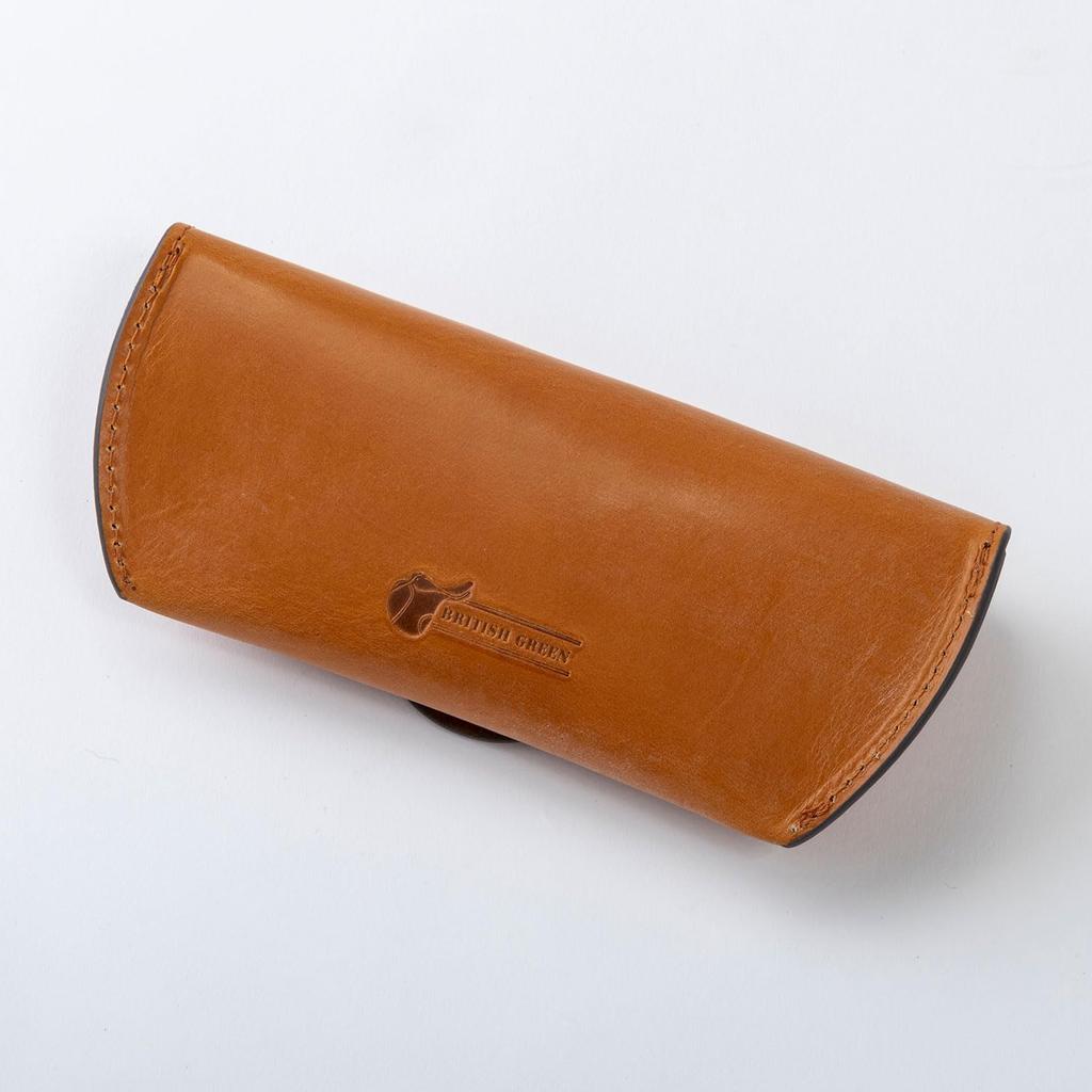 British Green Eyeglass Case, Free Engraving, Made in England with Genuine Bridle Leather, for Men and Women (Brown)