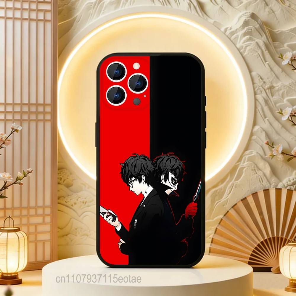Custodia per Telefono Gioco P-Persona 5 Per iPhone 17,16,15,14,13,12,11,Pro,Max,Plus,E,Air,Mini Nera Antiurto Funda Cover