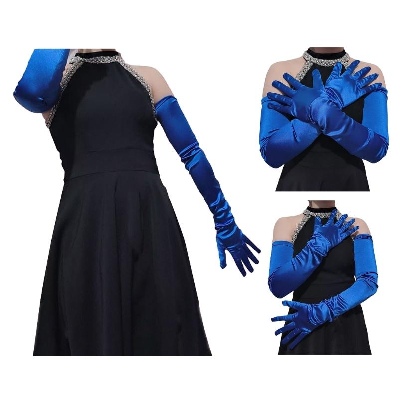 Satins Ellenbogenhandschuhe für formelle Veranstaltungen Party Kostümhandschuhe Elegante Zeremonienhandschuhe Damen Bühnenauftritte Handhandschuhe