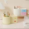 Rotating Desktop Pen & Cosmetic Storage Box with Drawer
