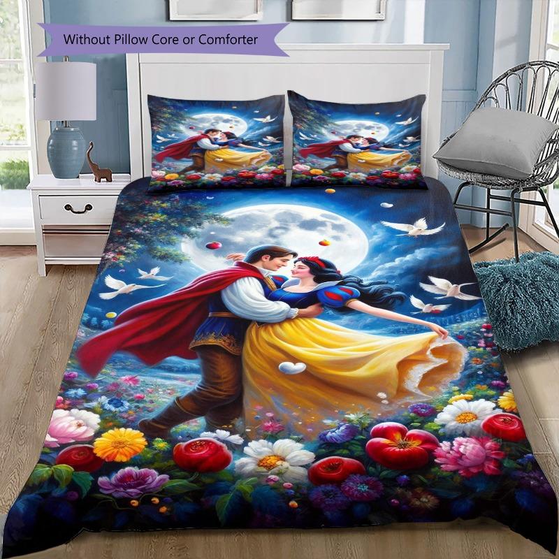 Disney Princess All Characters 3PCS Bedding Set, Duvet Cover with Pillowcases, No Comforter, Princess Bed Linen 135x200cm