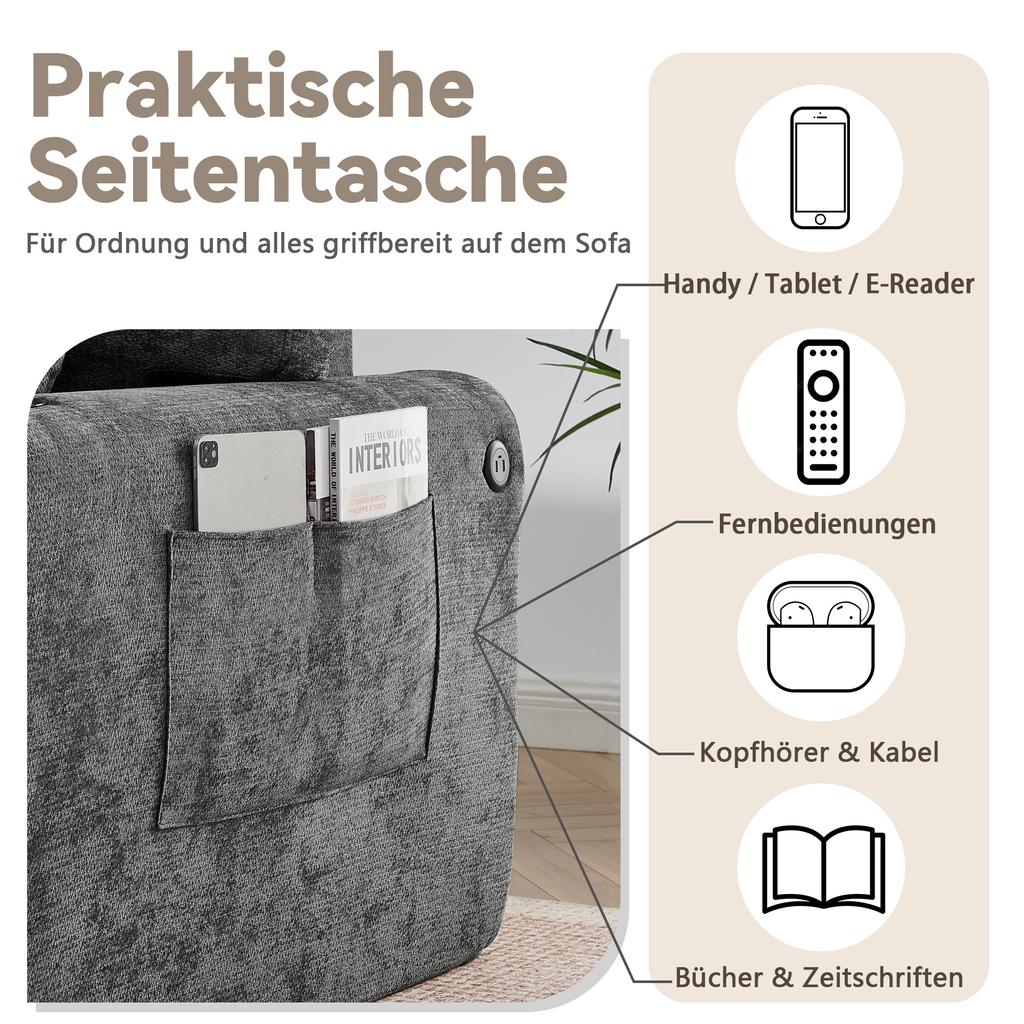 2-seater relax sofa for small spaces, made of soft chenille fabric, suitable for living room, study, guest room and apartments, Gray