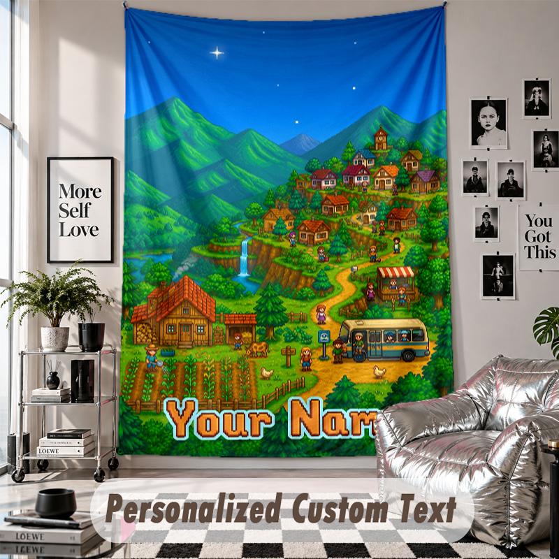 Custom Tapestry Wall Hanging, Stardew Valley Personalized Name Text Home Wall Decor
