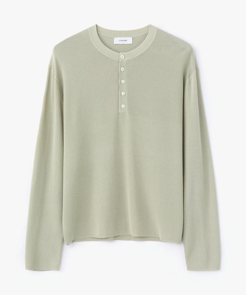Le Mad Relaxed Henley Neck Long Sleeve Knit - Light Grey