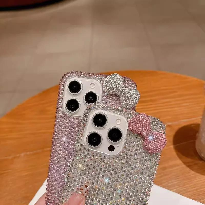 For IPhone 16 15 14 13 12 11 Pro Max 16 Plus Bow Phone Case Shiny Pink and Silver Bows Protective Jacket