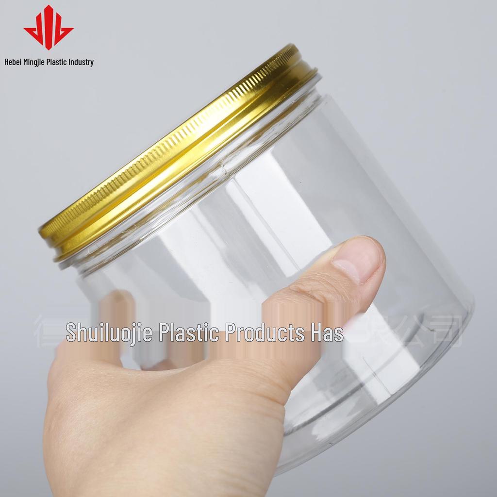 100-Opening Transparent PET Plastic Jar with Aluminum Lid for Kitchen Spices, Nuts, and Snacks