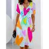 Ladies Summer V-Neck Short Sleeve Print Dress Fashion Street Style Personality Work Dress Holiday Dress