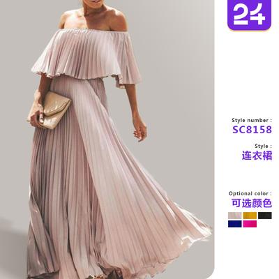 2026 nuovo abito lungo da donna europeo e americano transfrontaliero sexy monospalla con spallina a fascia in chiffon plissettato abito da sera