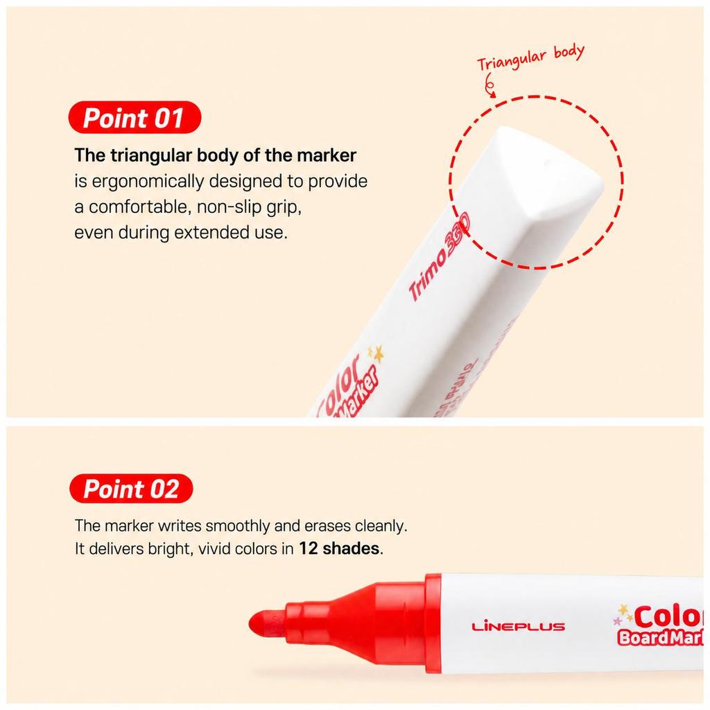 Lineplus Color Whiteboard Marker 12-Color Set Made In KOREA