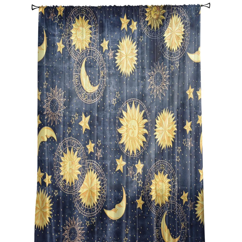 Sonne Mond Universum Himmel Transparente Vorhänge für Wohnzimmer Dekoration Fenstervorhänge für Küche Tüll Voile Organza Vorhänge