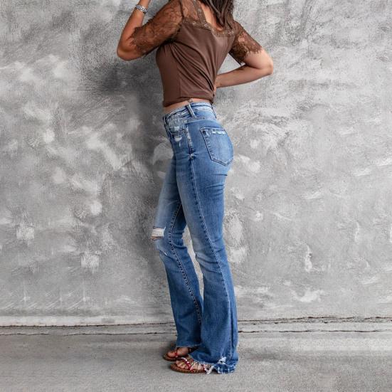Džíny se zvonovými nohavicemi s vysokým pasem pro ženy, roztrhané bootcut rozšířené džíny, elastické džínové kalhoty na jaro léto