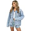 Women's Oversized Denim Jacket Button Down Boyfriend Jean Jacket with Chest Pockets