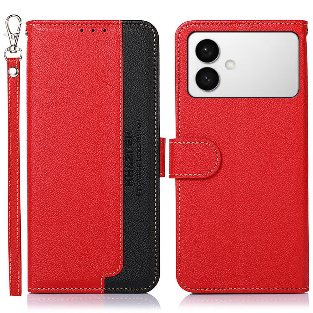 KHAZNEH For Samsung Galaxy S26 Edge Case RFID Blocking Wallet Litchi Texture PU Leather Phone Cover with Strap