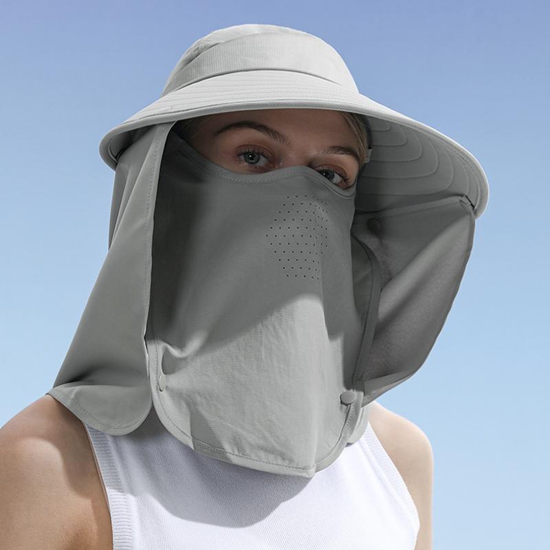 Outdoor Angelhut Damen Herren Große Krempe UV-Schutz Atmungsaktiv Schnelltrocknend Winddicht Gesichtsmaske Vollgesicht Nackenschutz Strandhut